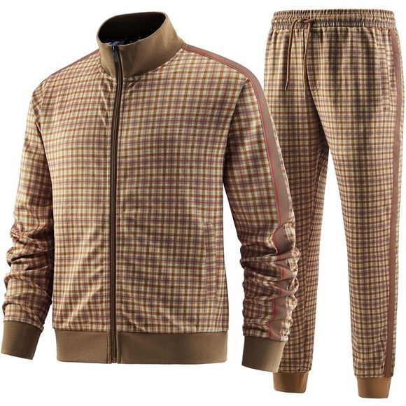 Jianwang Two Piece Track Suit Joggers & Jacket Plaid - Picture 1 of 15
